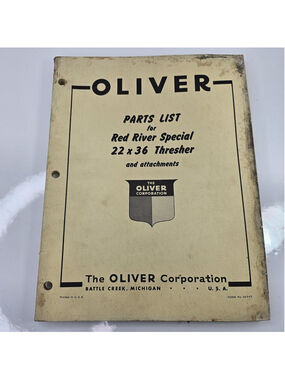 Vintage Oliver Red River Special 22x36 Thresher Parts List Manual S4-9-F5